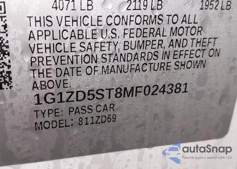 2021 Chevrolet Malibu Fwd Lt z USA, uszkodzony, nr VIN 1G1ZD5ST8MF024381